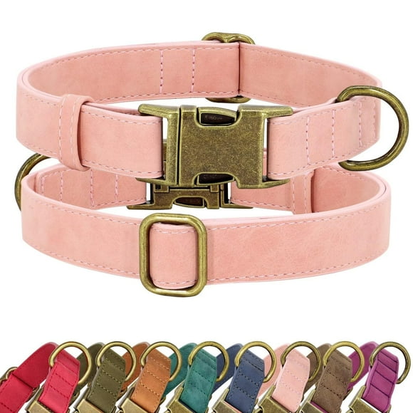 Collar para perro Didog de piel suave, duradero, con cierre rápido, color rosa L