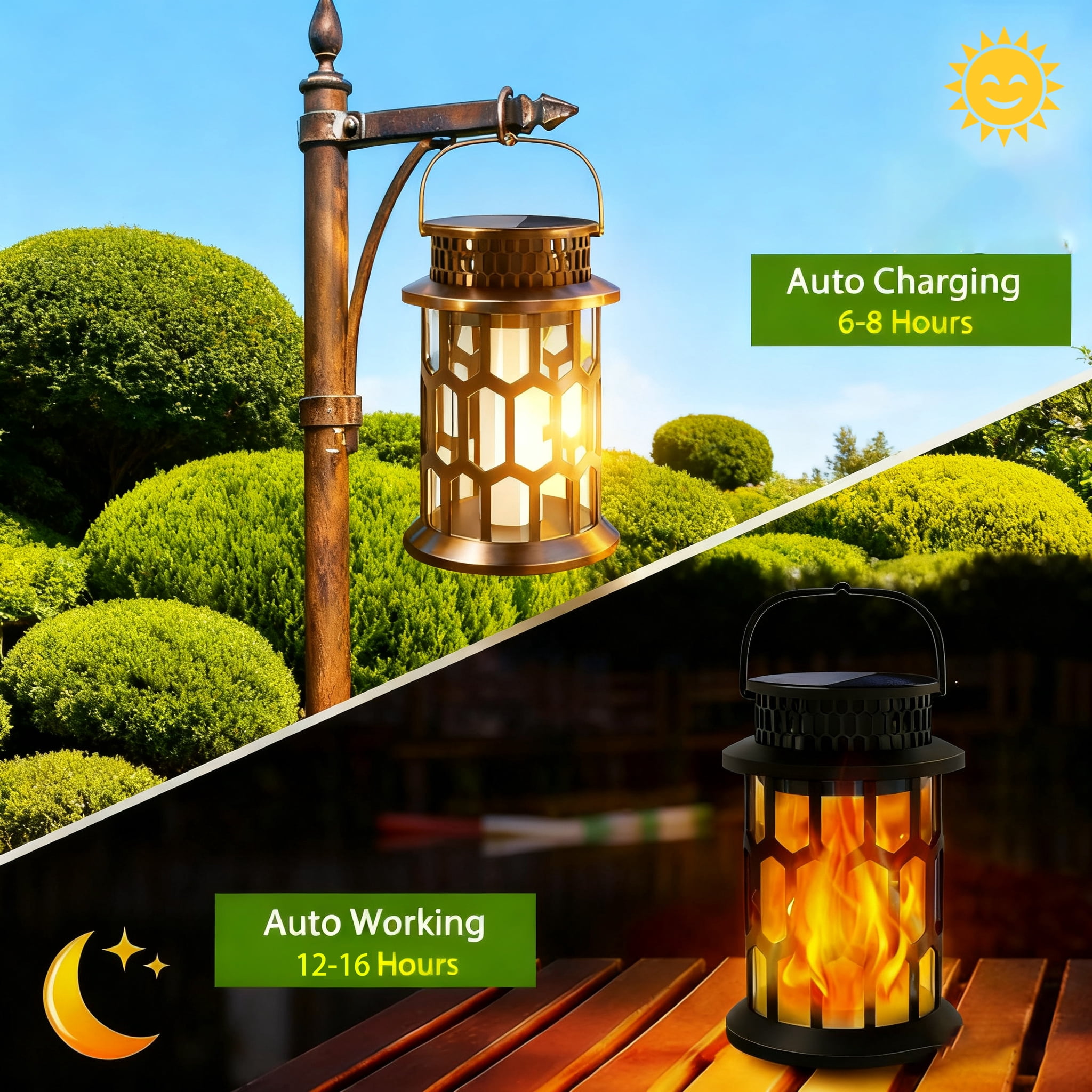 SZRSTH Solar Lights Outdoor, Flickering Flame Solar Lanterns for Garden Patio Yard Decorations