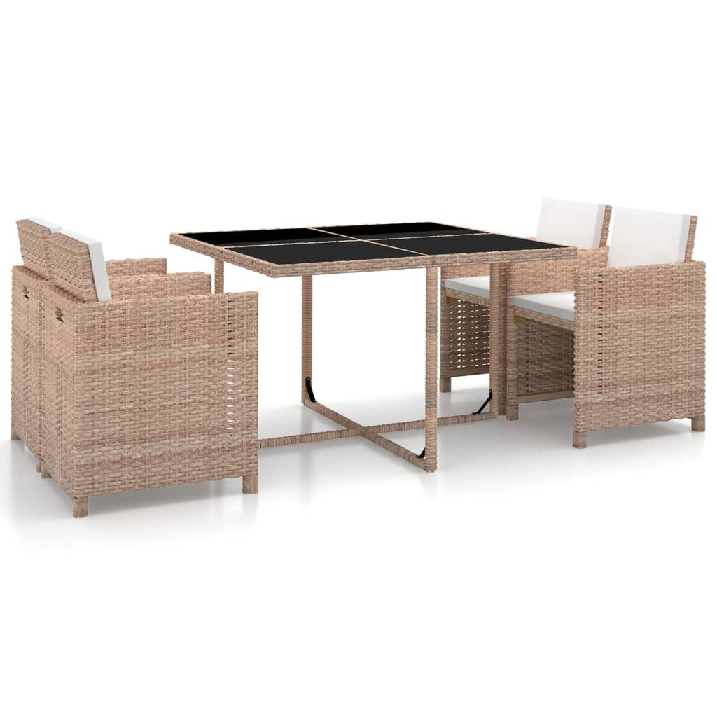 5 Piece Outdoor Dining Set with Cushions Poly Rattan Beige 