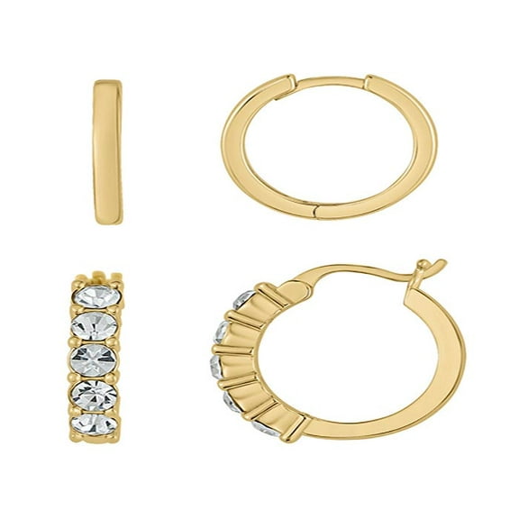 And Now This -  Crystal 18K Gold Plated Duo Hoop Earring Set