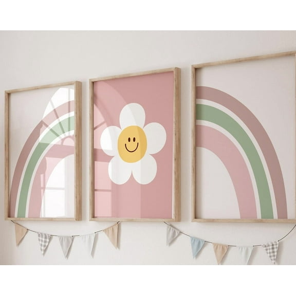 Luvia Girls Room Art Rainbow, Retro Nursery, Rainbow Smiley Set Of 3 Little Girl'S Room, Girl Nursery Decor, Able, Modern Wall Decor Set 3 Prints 8x12 UNFRAMED