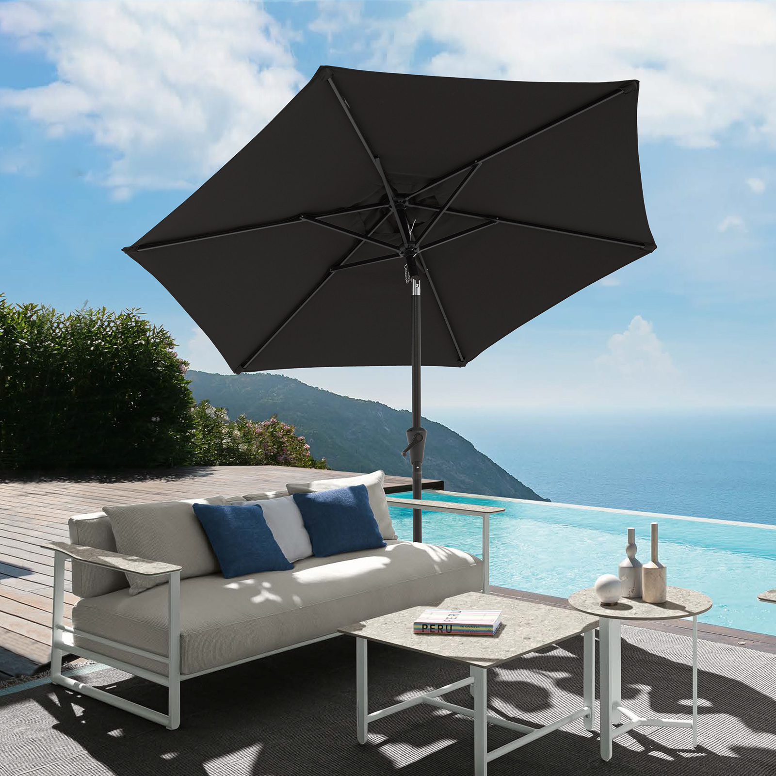 cobana patio umbrella COBANA 7.5' Patio Umbrella, Outdoor Table Market Umbrella for Garden, Black