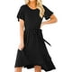 thumbnail image 1 of Txlixc Vestido Midi de Verano para Mujer Color Sólido Manga Corta Dobladillo Irregular Vestido con Cinturón Txlixc  Moda, 1 of 5