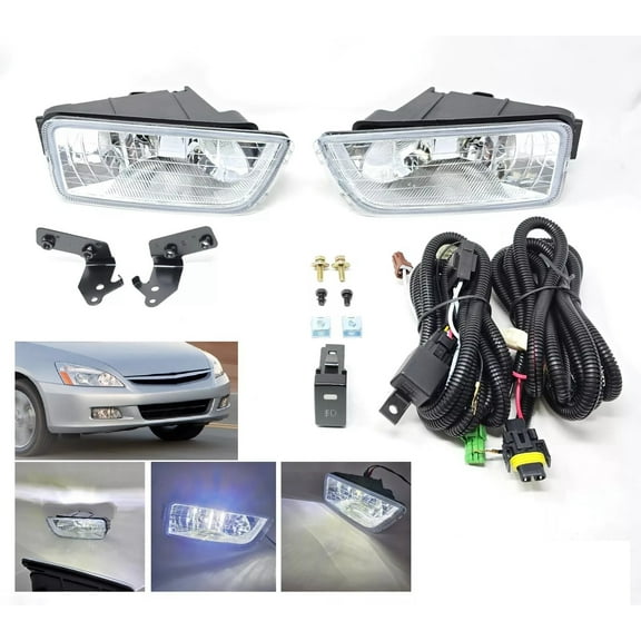 Clear Lens LED Fog Light Kit For 2006 2007 Honda Accord JDM Style Sedan 4DR with Wires Switch Relay OEM# 08V31-SDA-102 HO2591101