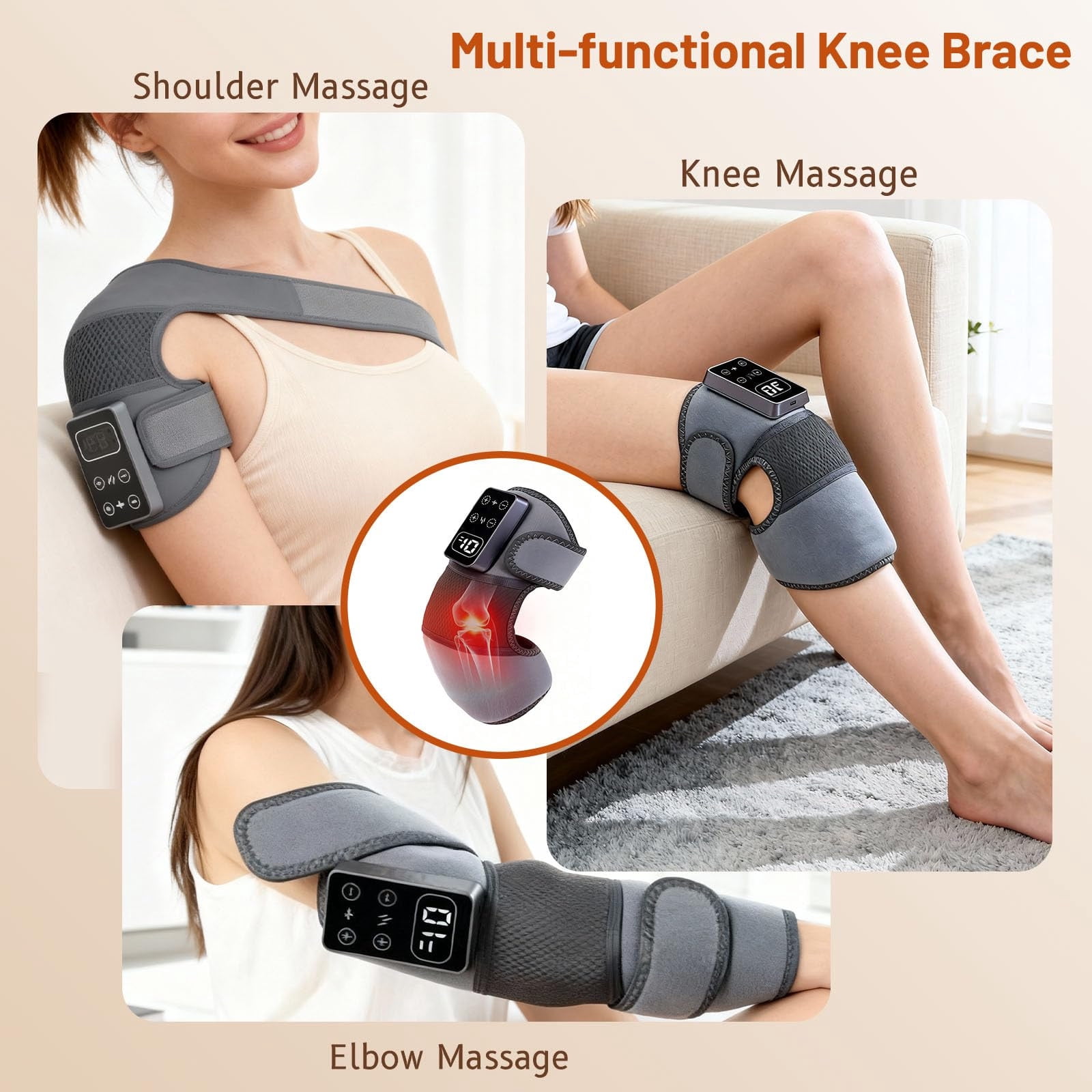 Knee Massager,Knee Brace Heating Pad For Men,With Heat Vibration For Relief,Electric Heated Knee Brace With 5 Heat Levels, Gifts For Men Women
