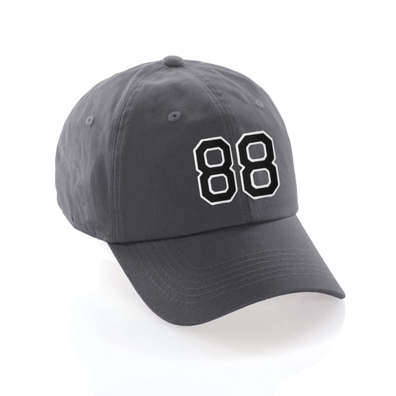 Customized Number Hat 00 to 99 Team Colors Baseball Cap, Charcoal Black White Number 88