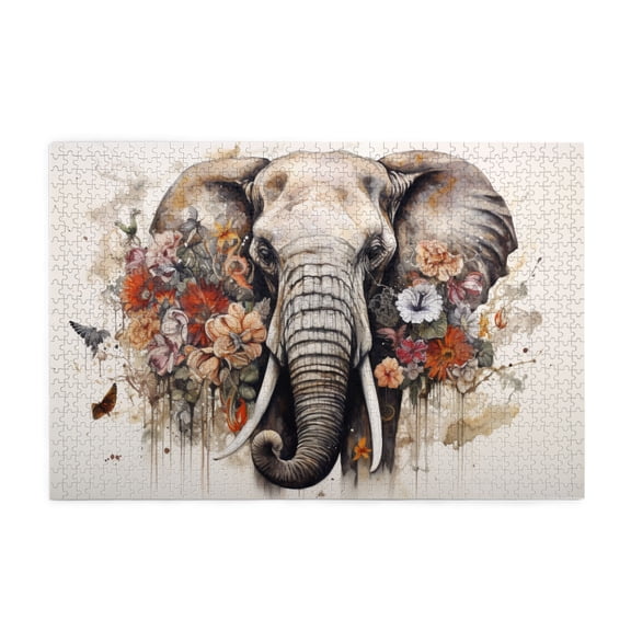 1000 PCS Elephant In The Flowers 1000 Pcs Animal Jigsaw Puzzle,Ideal For Relaxation And Family Fun,Animal Enthusiasts' Charming Artworks,Modern Art Wooden Puzzle,Every Piece Is Unique