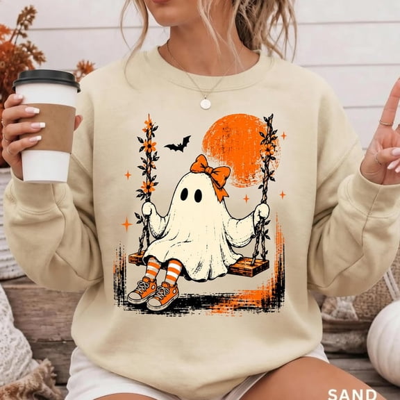Ghost Halloween Sweatshirt, Coquette Ghost Crewneck, Cute Ghost Sweatshirt Women, Spooky Season Sweatshirt, Halloween Ghost Gift