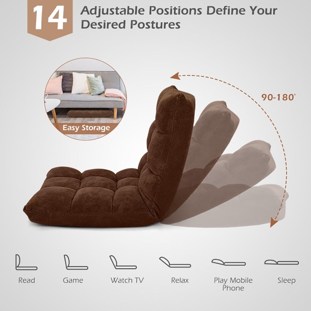 Finihen Adjustable 14-position Cushioned Floor Chair, Folding Lazy Sofa Chair for Living Room, Bedroom, for Gaming, Reading, Coffee Finihen Adjustable 14-position Cushioned Floor Chair, Folding Lazy Sofa Chair for Living Room, Bedroom, for Gaming, Reading, Coffee