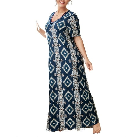 

Elegant Geometric V neck Sleepshirts Multicolor Short Sleeve Plus Size Nightgowns & Sleepshirts