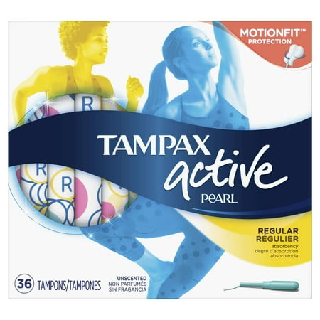 TAMPAX Pearl Active Tampons Plastic Regular Absorbency Unscented, 36 Count