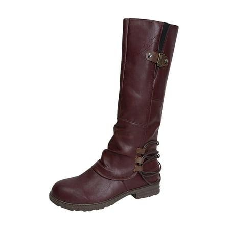 Lilgiuy Women Shoes Retro Western Boots Casual Warm Low Heels Mid-calf BootsWine 4.5 2022 Fall Winter