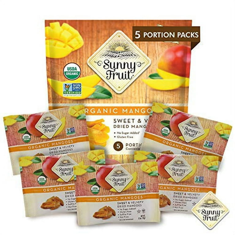 ORGANIC Dried Mango - Sunny Fruit - (5) 0.7oz Portion Packs per Bag |  Purely Mangoes NON-GMO, VEGAN, HALAL & KOSHER 0.7 Ounce (Pack of 5)
