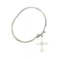 thumbnail image 2 of 5 3/4 inch Oval Eye Hook Bangle Bracelet w/ Cross medal charm w/ March Blue Swarovski Crystal, 2 of 3