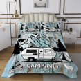 thumbnail image 2 of YST Camper Bedspread Set Queen for Boys Girls Happy Camping Quilt Set,Rustic Wood Teal Neutral Color Coverlet Set for Travel Trailer Camping Essentials, Black Sketch Rv Camper Bed Set, 2 of 3