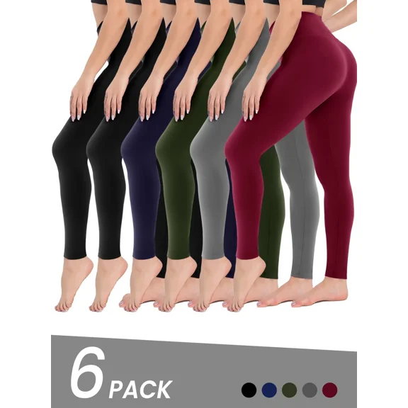 6-Packs High Waisted Leggings for Women - No See Through Tummy Control Cycling Workout Yoga Pants