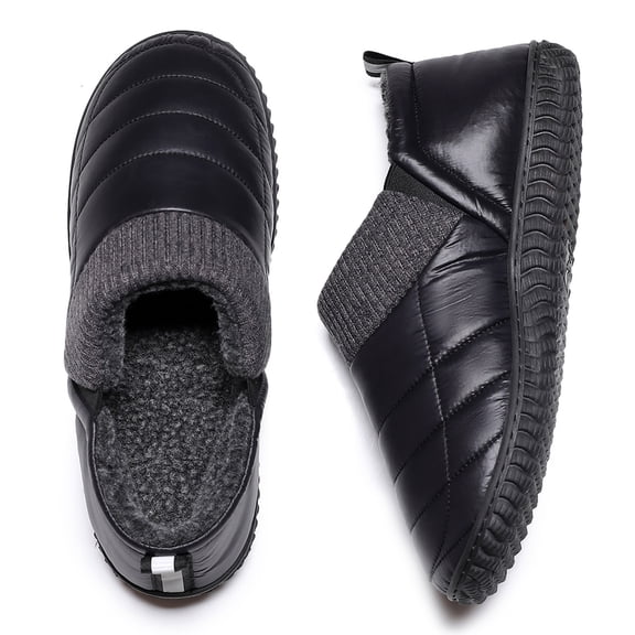 Men's Memory Foam Down Slippers Knitted Warm House Shoes with Elastic Gores, Black 11