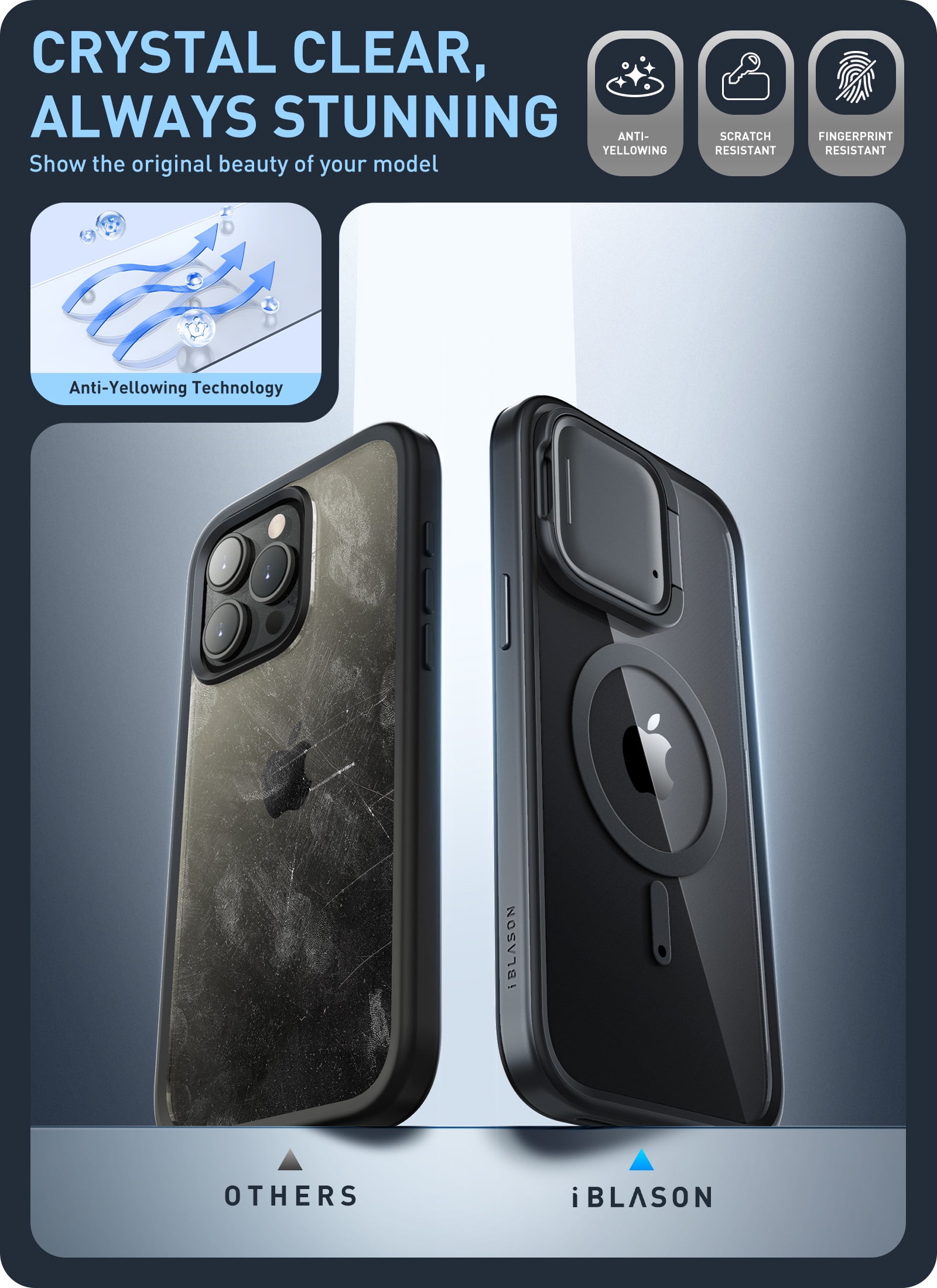 i-Blason Shield Mag for iPhone 15 Pro Max Case 6.7 inch with Camera Cover Stand, Compatible with MagSafe Clear Full-Body Shockproof Rugged Bumper Protective Case with Built-in Screen Protector (Black)
