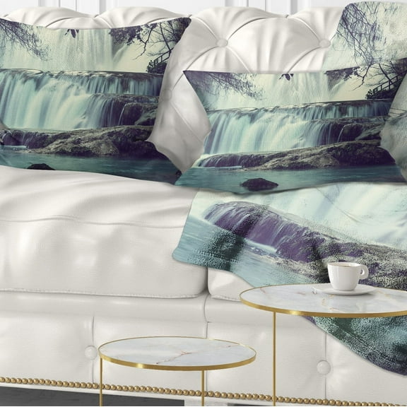 Designart Amazing Waterfall in Mexico - Landscape Printed Throw Pillow - 12x20
