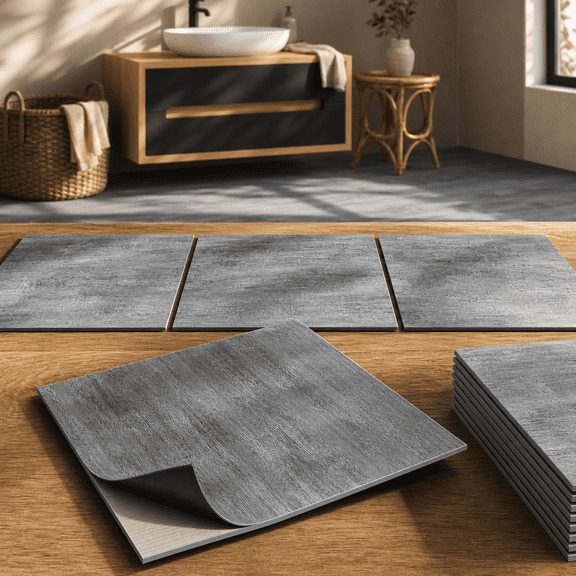 Peel and Stick Vinyl Floor Tiles Grayish Brown 12x12in 30-count
