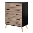 thumbnail image 3 of Eli Mid-Century Modern 5 Drawer Chest in Black & Sonoma Oak, 3 of 7