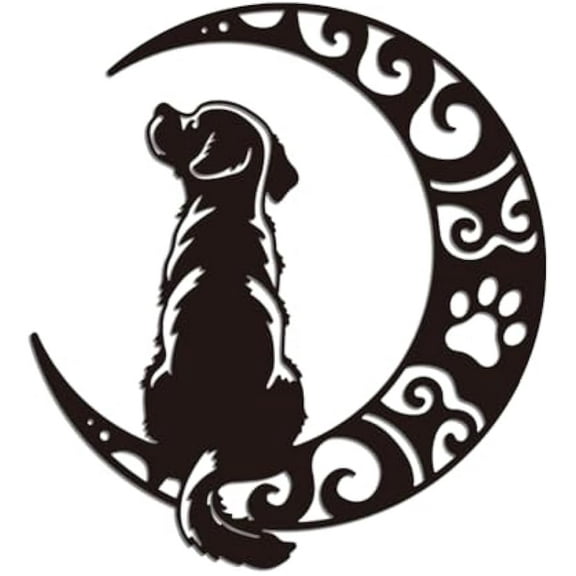 Metal Moon Dog Wall Art Decor Black Dog Iron Metal Wall Art Hanging Decor Signs for Home Decoration Dog Animals Wall Sculpture Statues Decor Gift for Living Room Kitchen 10.78x11.81 Inch Dog Gold