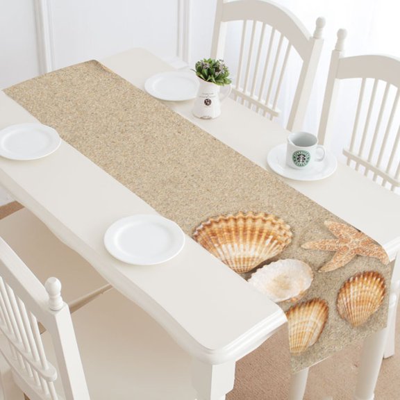MKHERT Sea Shells and Stars Table Runner for Wedding Party Banquet Decoration 16x72 inch