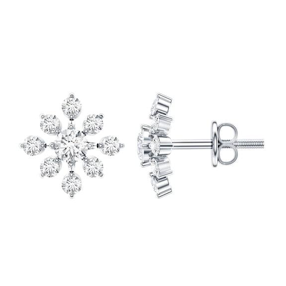 Rosec Jewels Natural Diamond Statement Floral Stud Earrings for Women, 925 Sterling Silver