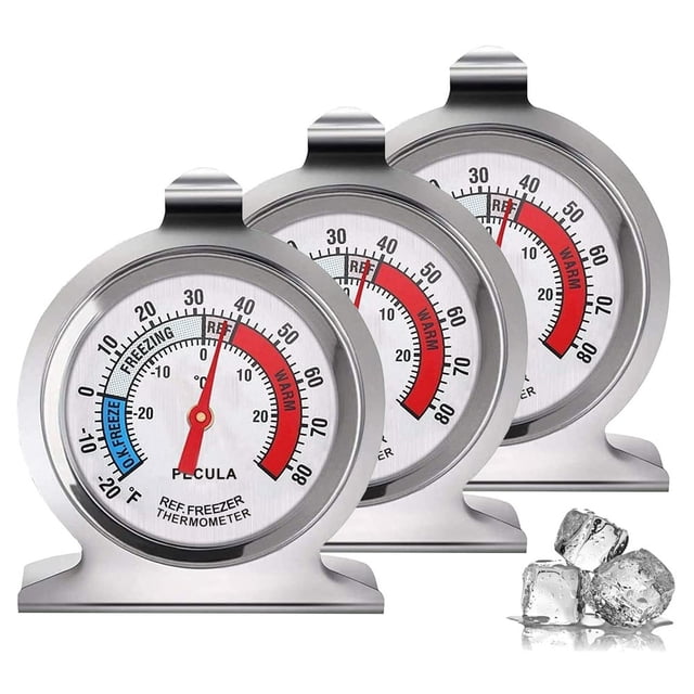 MesaSe 3 Pack Refrigerator Thermometer Freezer Fridge Room Thermometer Large Dial Thermometer Stainless Steel Monitoring Thermometer with Hook and Panel Base Hang or Stand for Home Kitc