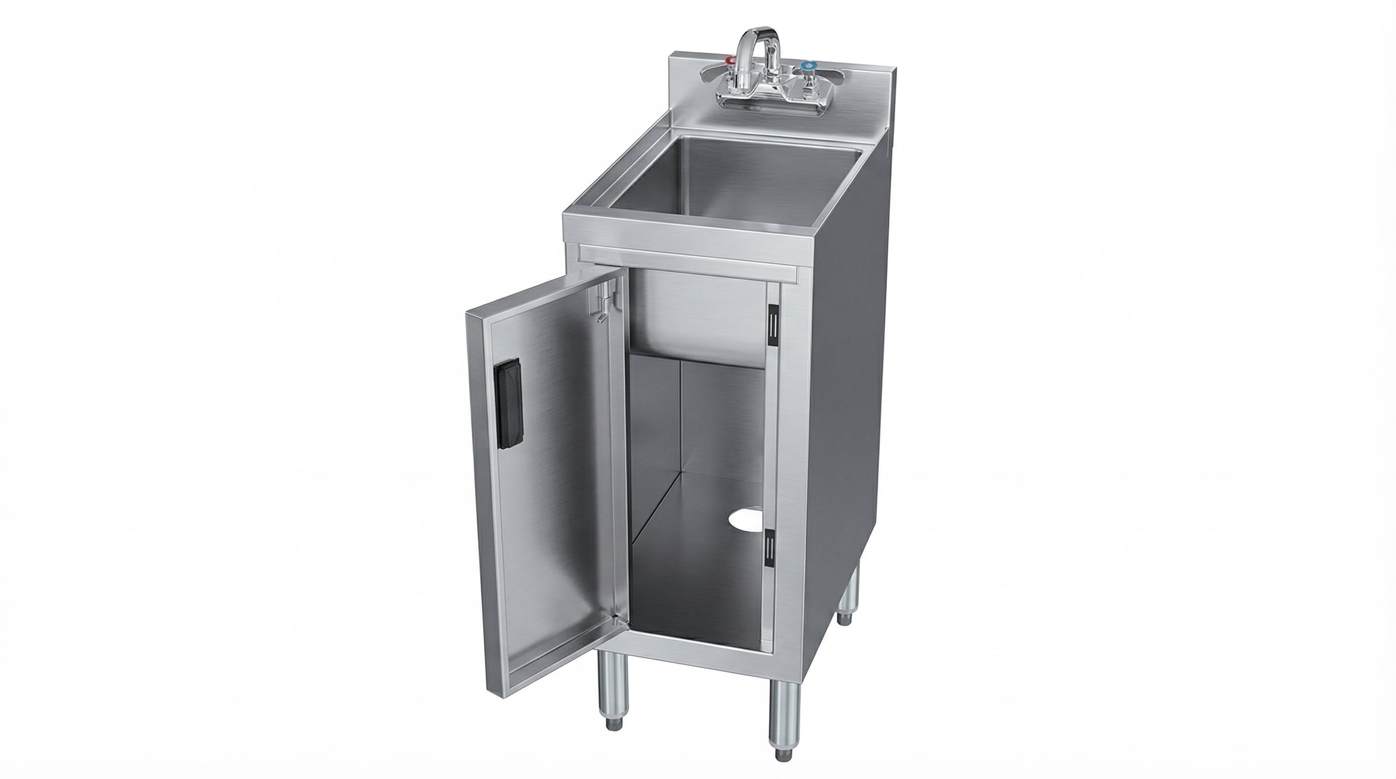 18.5 Inch Underbar Hand Sink with Cabinet, 18 1/2 in. x 12 in. x 30 in. Stainless Steel Bar Sink with Faucet, Compact Commercial Hand Wash Sink with Door, Single Bowl Prep Sink, NSF