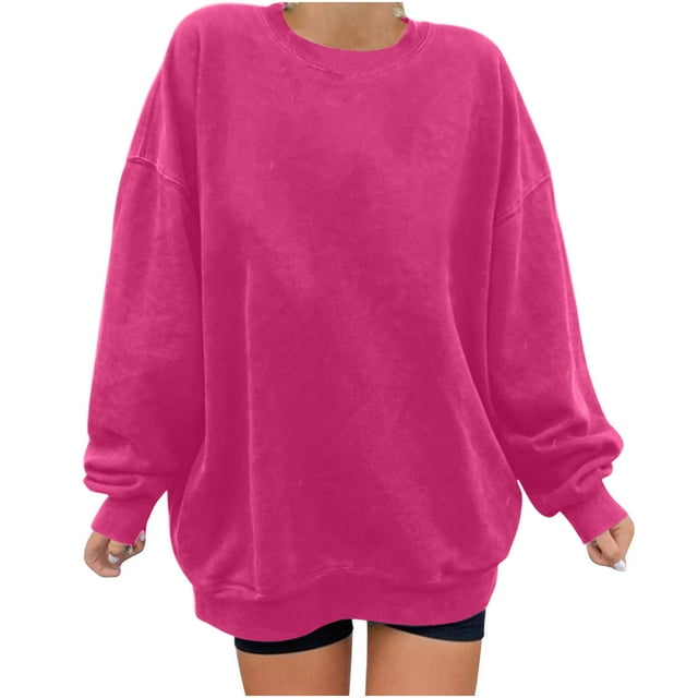 Penkiiy Chandail en Molleton pour Femmes Mode Décontractée Manches Longues Col Rond Imprimé Chandail en Molleton Dames Hauts Blouse Rose Vif Vêtements Y2K