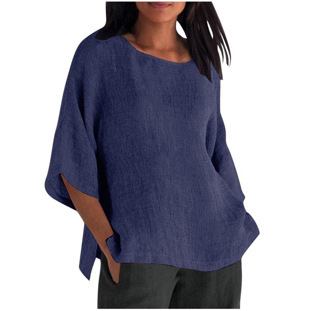 Vestidos Casuales Para Mujer, Blusas De Mujer De Moda Camiseta de lino con cuello y botones para mujer, informal, de manga larga, para el hogar