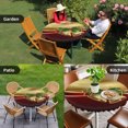 thumbnail image 4 of Christmas Round Tablecloth for 36-44 Inch Tables, Fitted Table Cover with Elastic Edge, Xmas Bells Berry Botanical Golden Red Waterproof Outdoor Table Cloth Protector for Patio Garden Dinner Picnic, 4 of 9