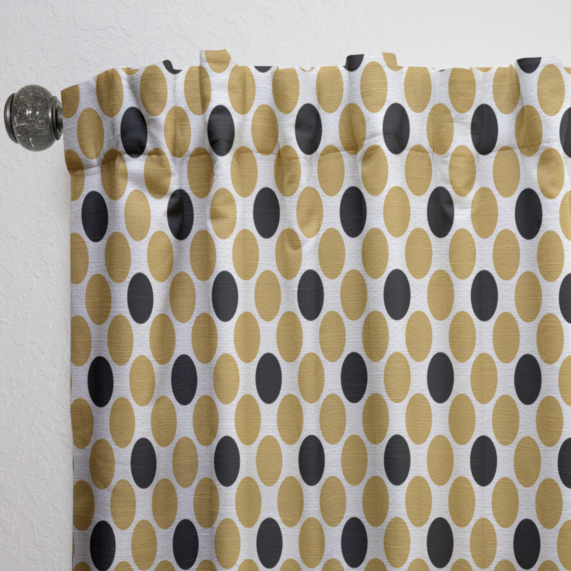 Designart 'Golden and Black Polka Dot' Mid-Century Modern Curtain Panel