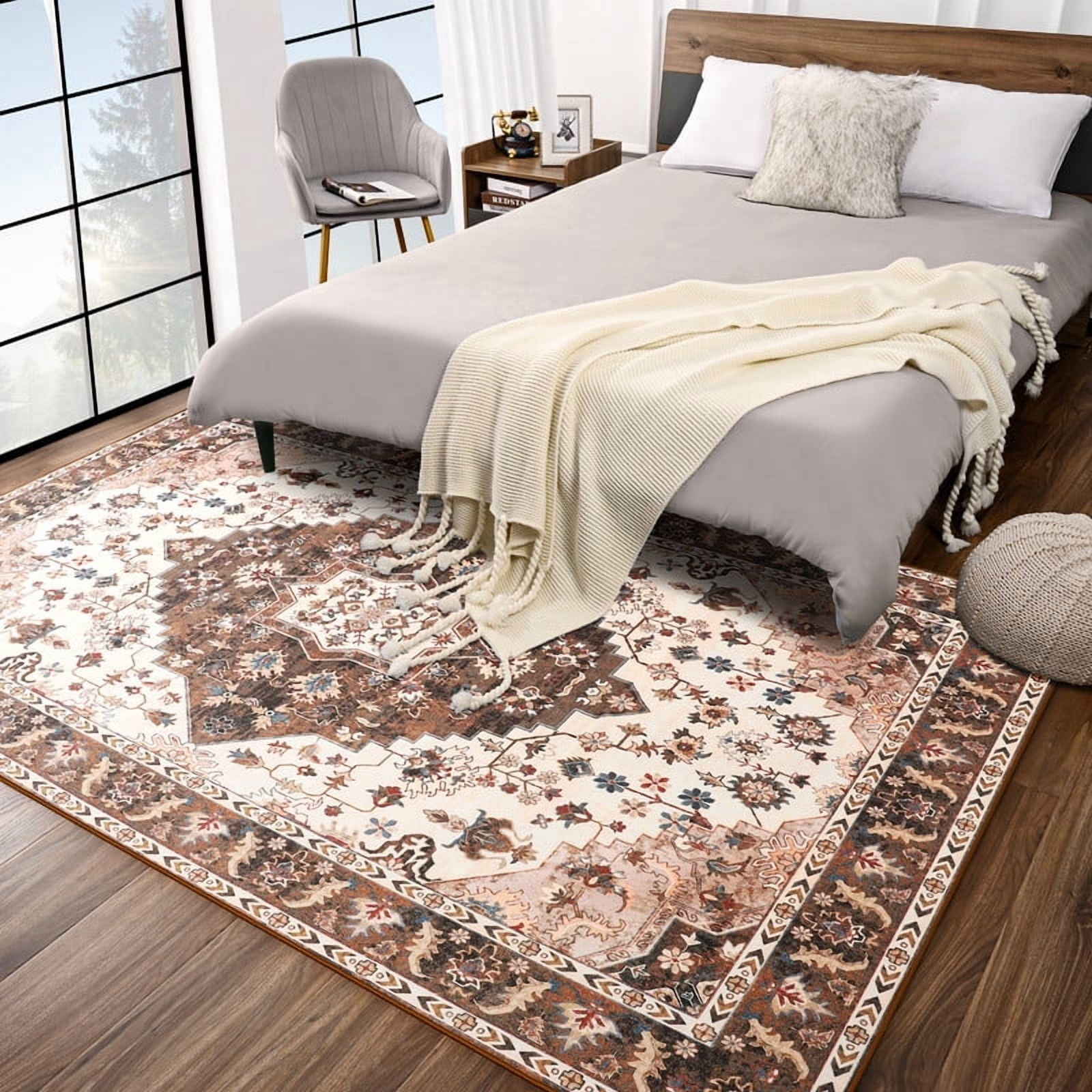 TWINNIS Area Rug for Living Room Persian Rug Vintage Boho Carpet for Bedroom,Brown,5'x8'