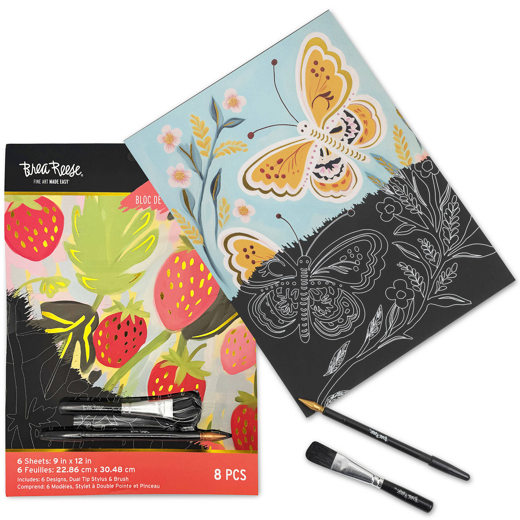 Brea Reese: Scratch Art Paper Pad - Ethereal Summer - 6 Designs, Guided Art, Metallic Accents, Stylus & Brush, Perforated 9x12" Pages, DIY Adult Craft