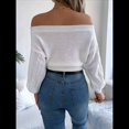 thumbnail image 4 of Suéter de Mujer con Hombros Descubiertos, Jersey de Punto con Cable Liso, Top Informal de Larga, Suéteres Cortos XL, 4 of 10