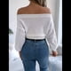 thumbnail image 4 of Suéter de Mujer con Hombros Descubiertos, Jersey de Punto con Cable Liso, Top Informal de Larga, Suéteres Cortos S, 4 of 10