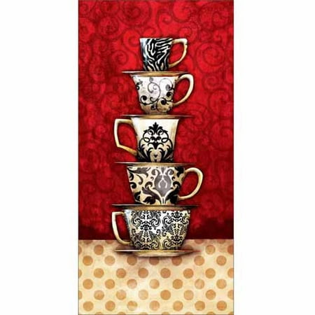 Kitchen Coffee Art Stack of Kitchen Coffee Cup Damask Patterned Mugs Polka Dots Painting Red & Tan Canvas Art by Pied Piper Creative ()