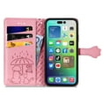 thumbnail image 3 of Allytechgroup Flip Wallet Case [Cat & Dog Cute Embossed Pattern] for iPhone 16 Plus with Card Slots Cash Holder, Magnetic Clasp Shockproof Kickstand Cover with Hand Strap, Pink, 3 of 8