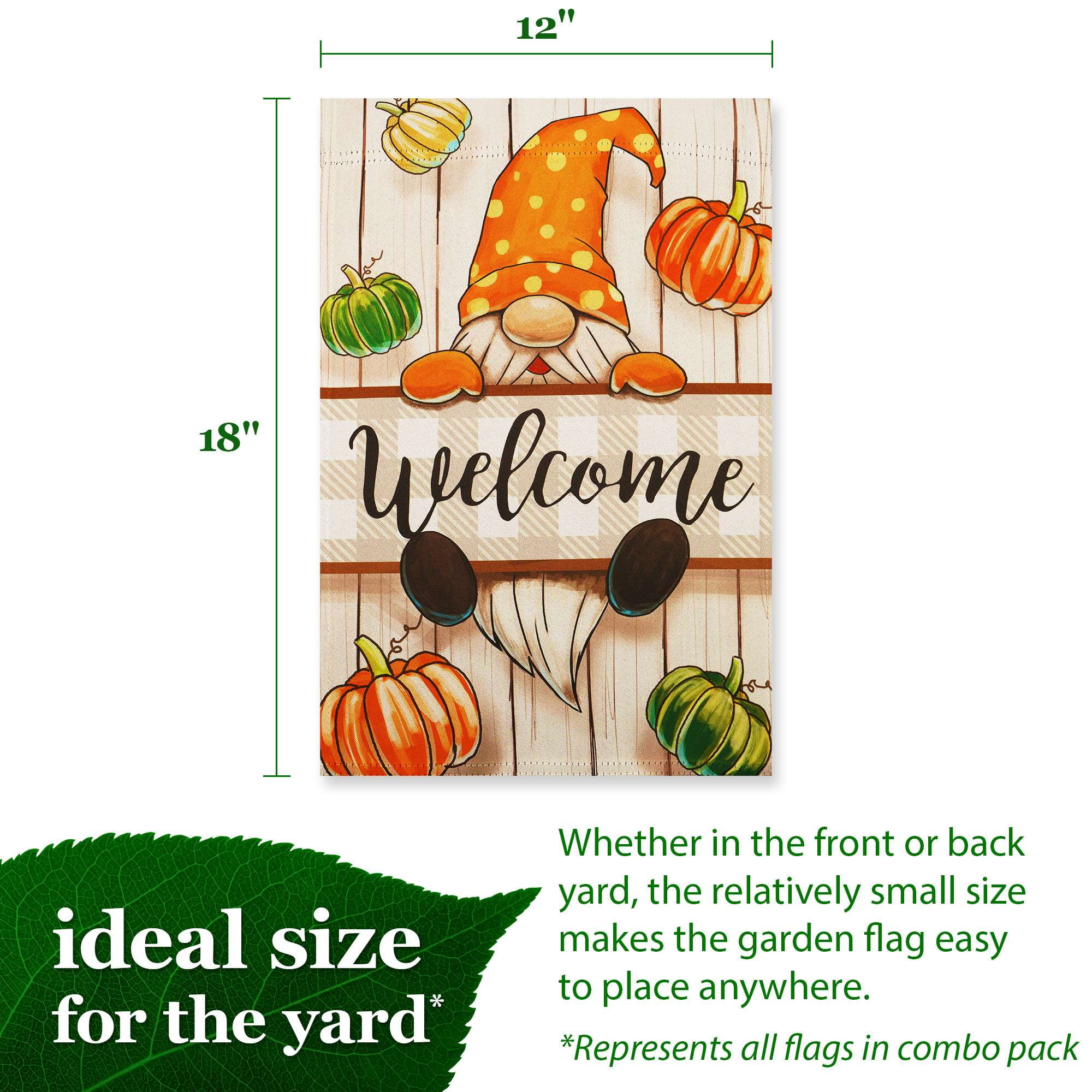 G128 Garden Flags Set of 10 Double Sided 12"x18" Seasonal Holiday Flag Gnomes Yard Garden Lawn Decoration