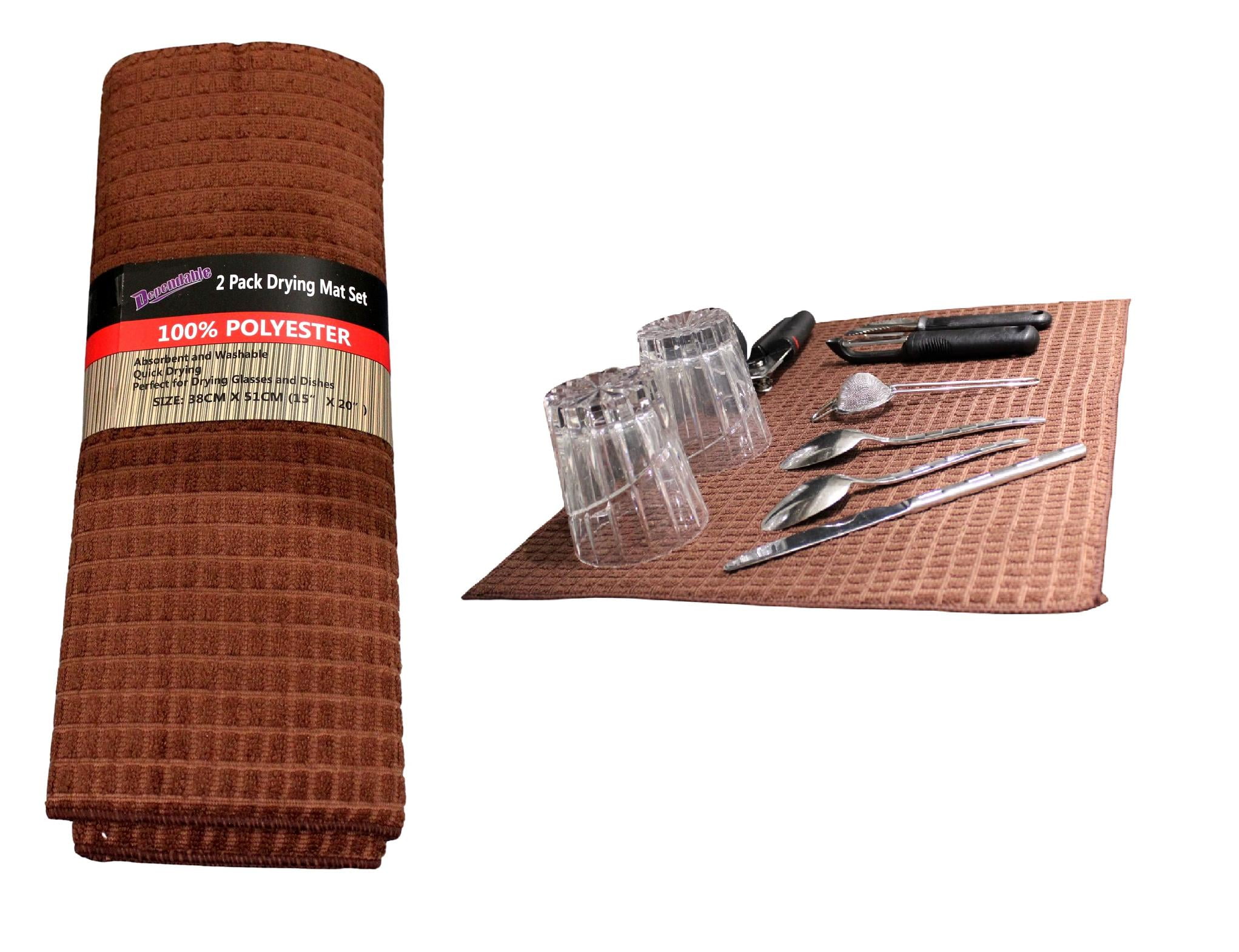 Dependable Industries Microfiber Dish Drying Mat 2 Pack 20 x 15 inch  Kitchen Counter Mats Pad Super Absorbent Brown 