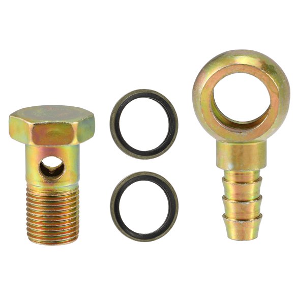 Unique Bargains 1Set Banjo Bolt Kit M16x1.5 Banjo Bolt Hose Barb Fitting with Copper Washers for Car Iron Bronze Tone