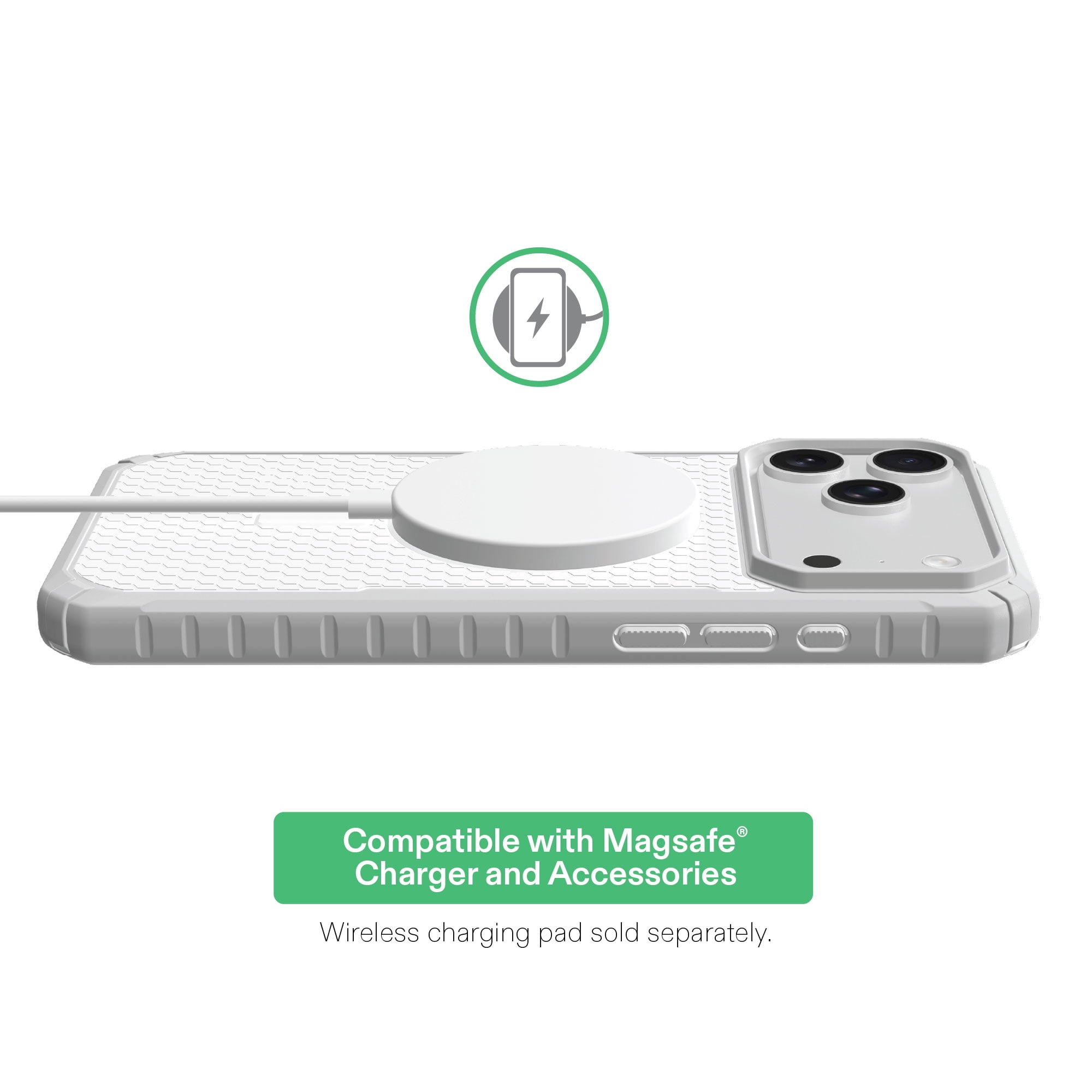 onn Honeycomb Dual-Layer Phone Case for iPhone 18 Pro Max / 17 Pro Max, MagSafe Compatible - White