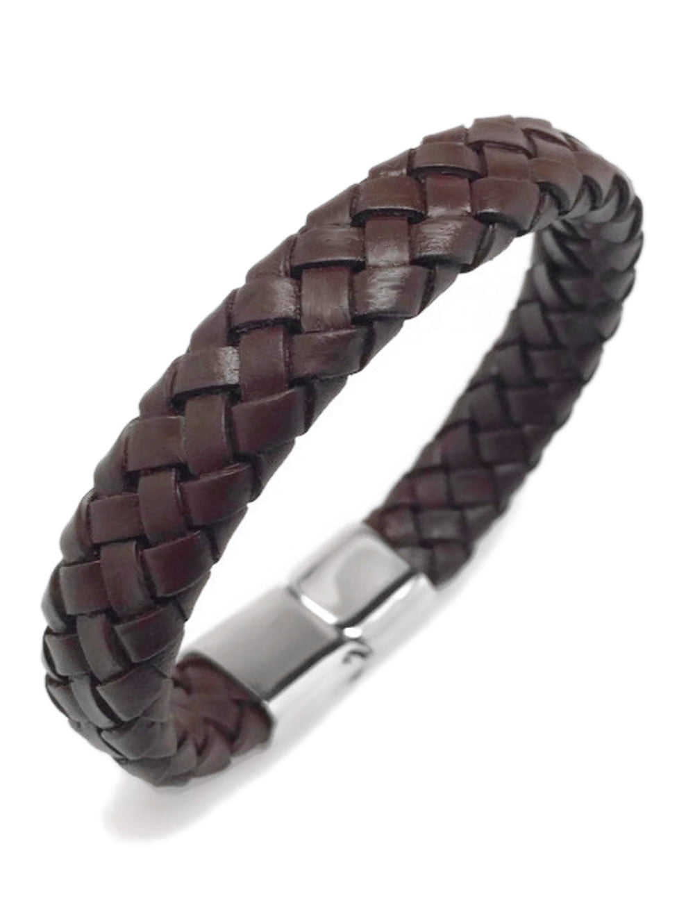 Stylish FAMA Dark Brown Leather Bracelet w/ Stainless Steel Slide Lock Closure 