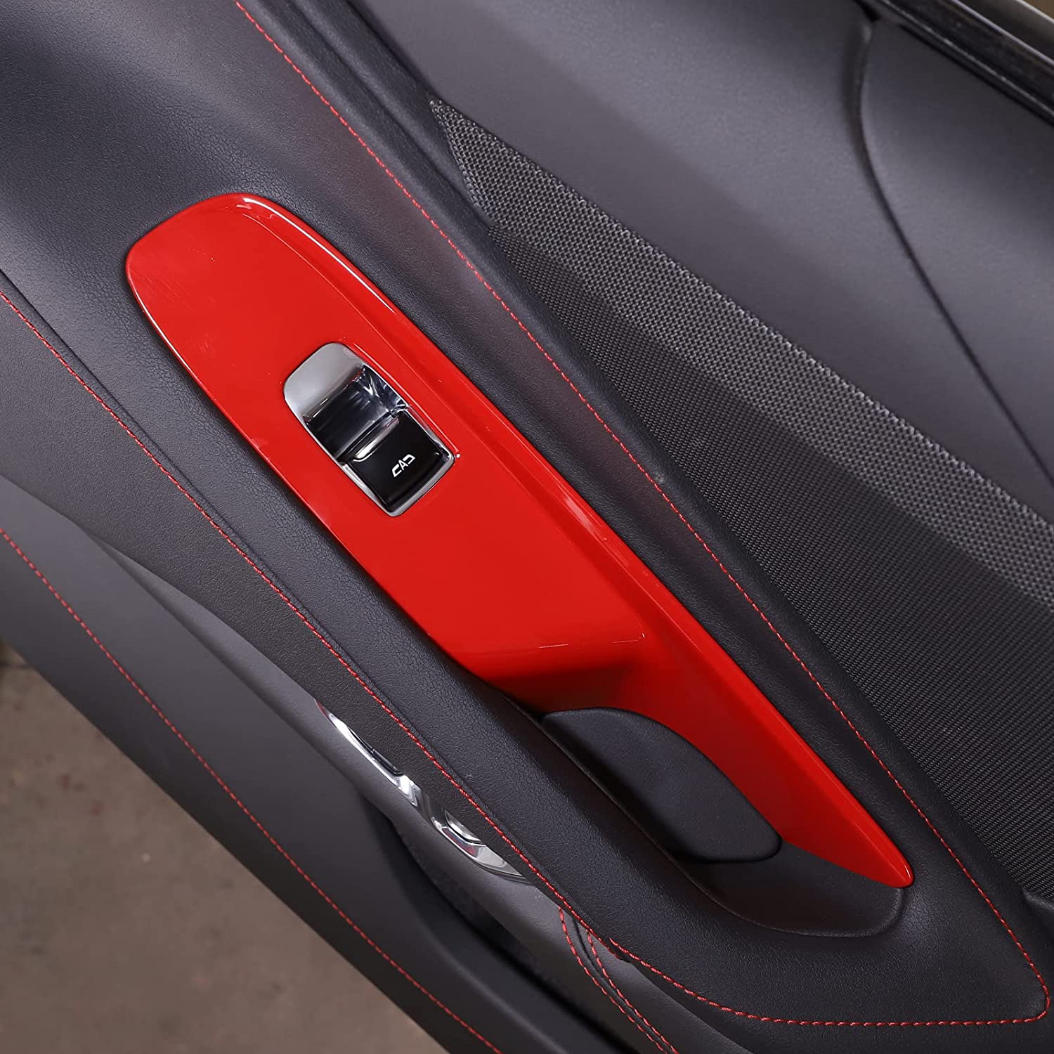 Window Lift Switch Cover Compatible with Chevrolet Corvette C8 2020-2023,Window  Lift Switch Decoration Trim C8 Accessories (Sports red)