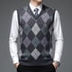 thumbnail image 4 of Middle Aged Men's Casual Vintage V-neck Sweater Tank Plaid Printed Patchwork Screw Thread Loose Jacquard Sleeveless Knitted Top, 4 of 5
