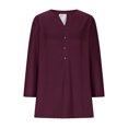 thumbnail image 4 of Atogsazn Women's 3/4 Sleeve Shirts Casual V Neck Button Down Tshirt Loose Pullover Fashion Tops Tee Wine XXL, 4 of 6