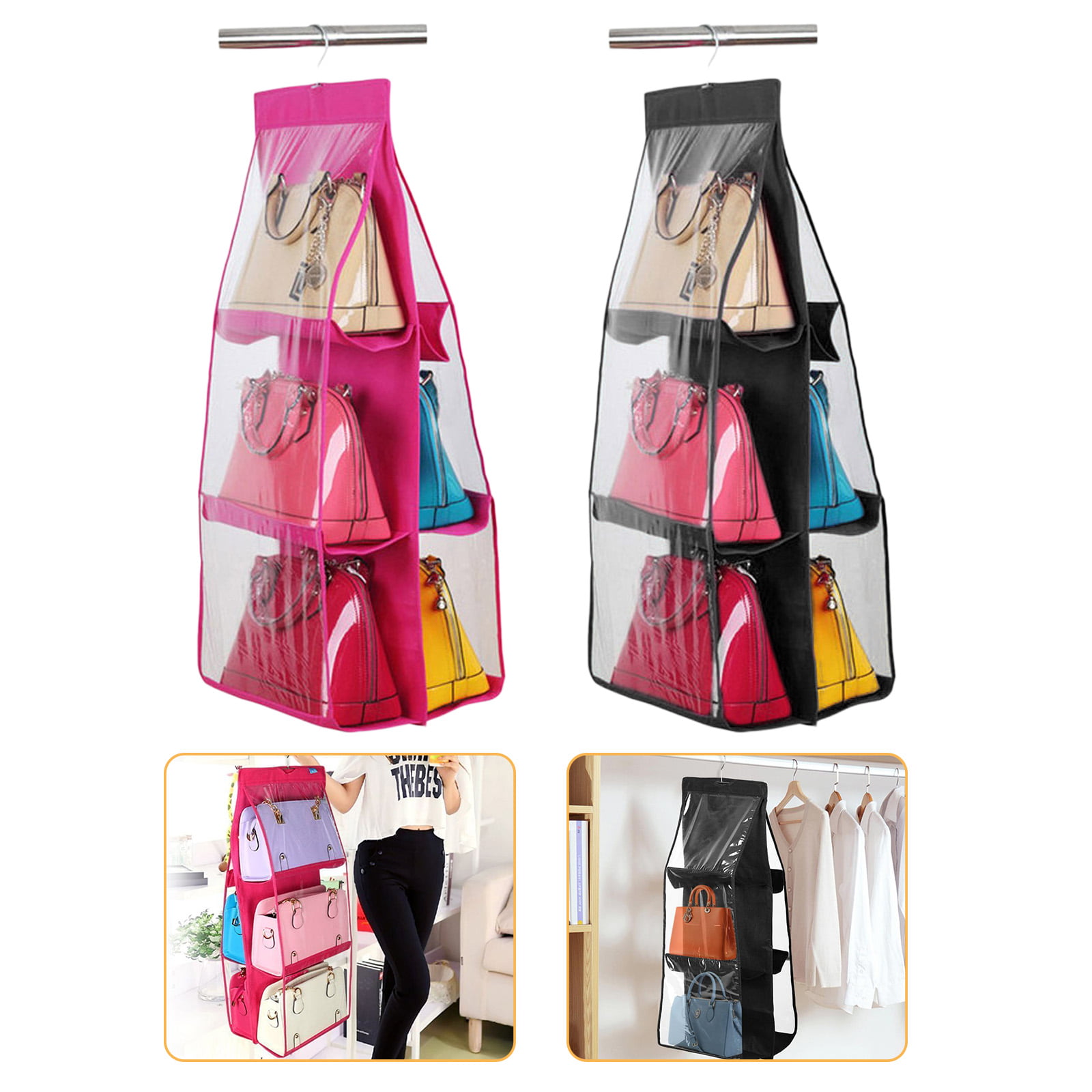 EEEkit 6-Pockets Handbag Storage Bag Organizer, Anti-dust Cover Large Clear Bag Purse, Home ...