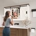 thumbnail image 2 of Farmhouse Rustic Medicine Cabinet with Sliding Barn Doors 3-Color Dimmable Anti-Fog Bathroom LED Mirror Medicine Cabinet Over The Vanity Storage Cabinet for Bathroom Kitchen Laundry Room, 2 of 11